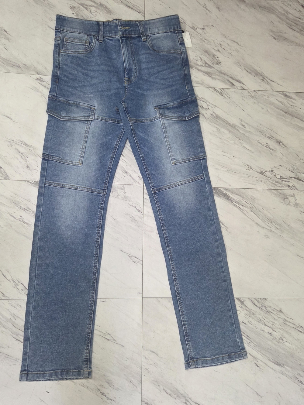 Point Zero Men's Blue Straight Cargo Jeans Size 14 Boys